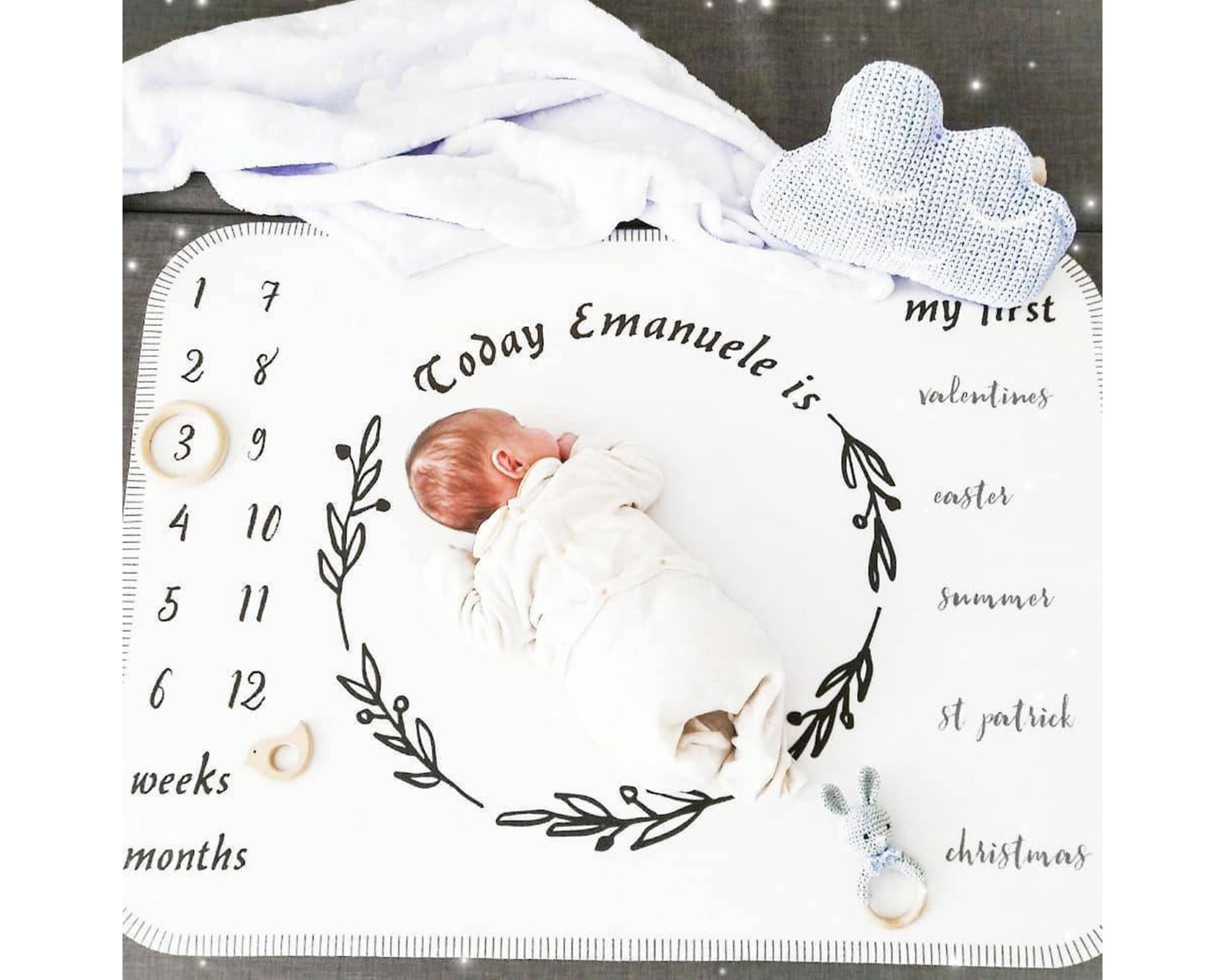 Wreath Milestone Blanket Baby Age Blanket Milestone Mat Etsy