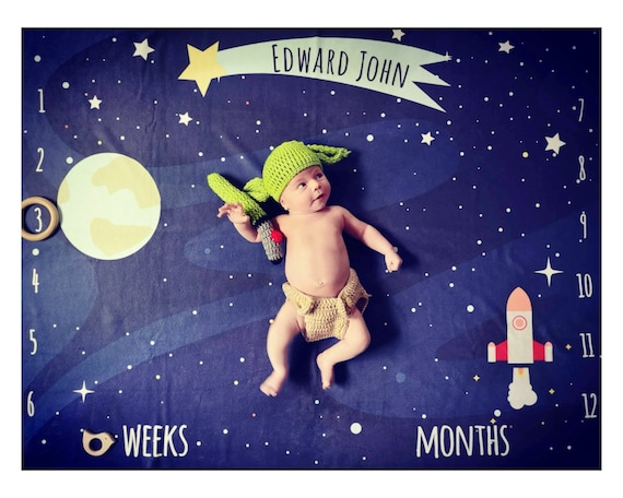 Space Milestone Blanket Personalised Milestone Mat Milestone Blanket for Boy Baby Photography Prop Astronaut Monthly Blanket Etsy
