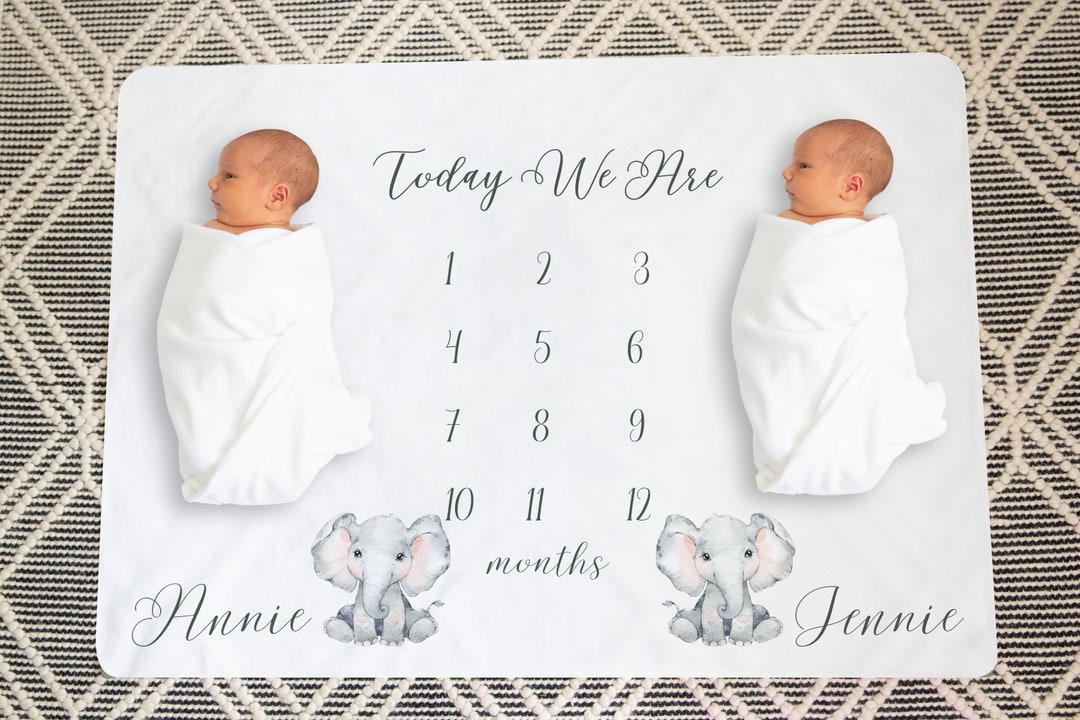 Twins Milestone Blanket Elephants Milestone Blanket Boys Etsy
