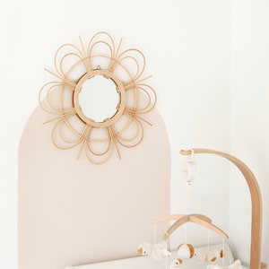 Boho Wicker Circle Mirror, Flower Rattan Wall Decor, Large Round Mirror, Bohemian Home Accents