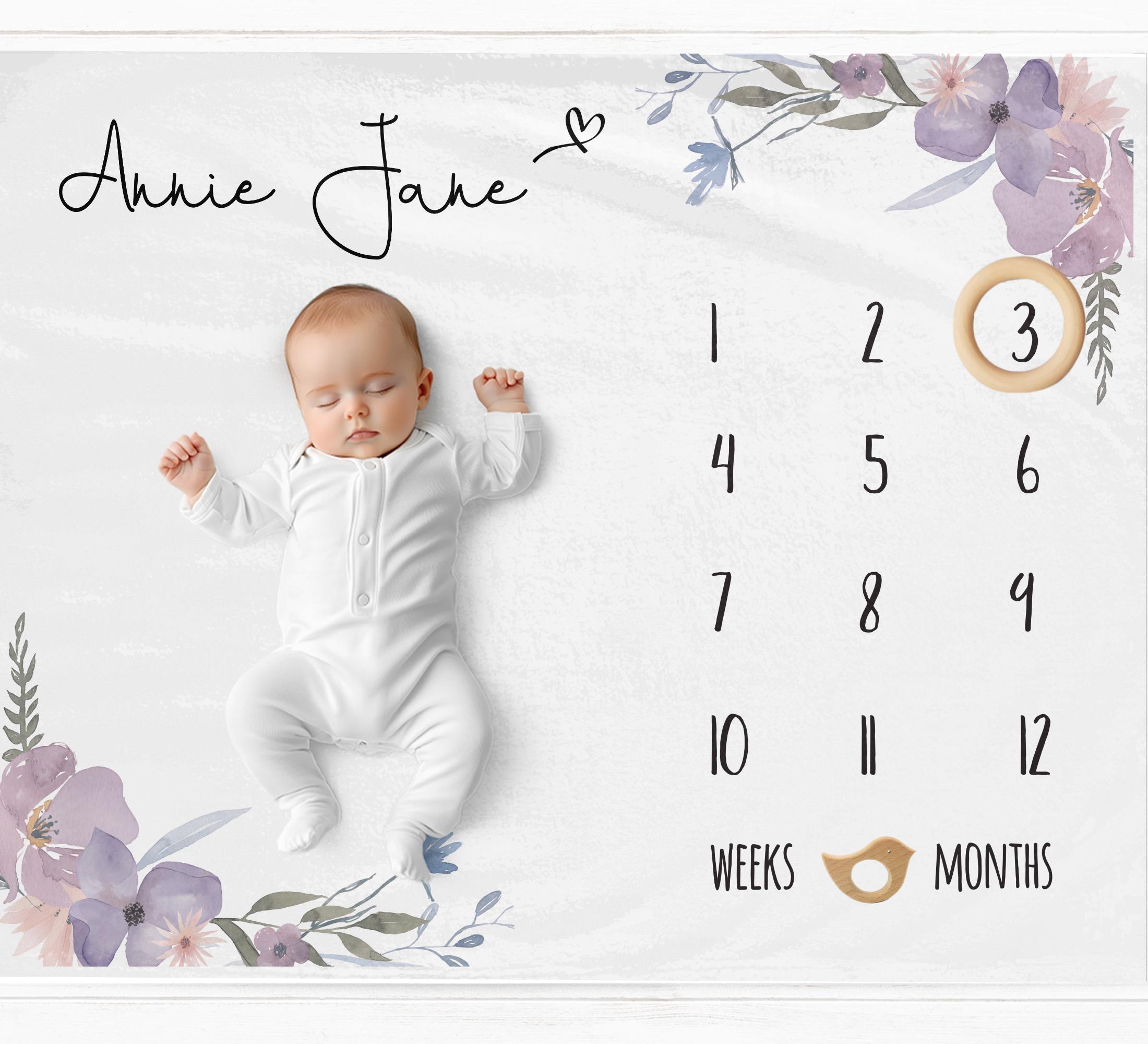 Baby Monthly Milestone Blanket - Deer Neutral Growth Chart Photography Prop 40x47 Inches, Newborn Photo Background - View #7