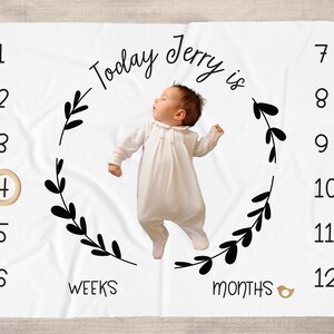 Simple Milestone Blanket, Baby Age Blanket, Black and White Baby ...