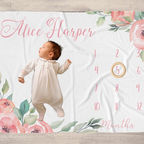 Baby Girl Milestone Blanket Month Growth Tracker Minky Fleece Etsy
