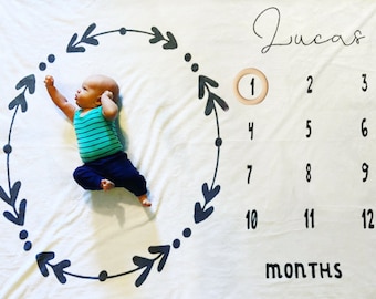 Wreath Milestone Blanket | Baby Age Blanket | Milestone Blanket for Newborn | Baby Boy Blanket | Baby Shower Gift | Minky Blanket