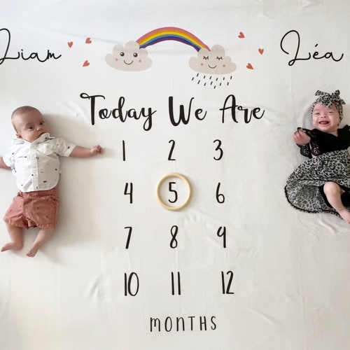 Rainbow Twins Milestone Blanket Baby Milestone Blanket for Etsy