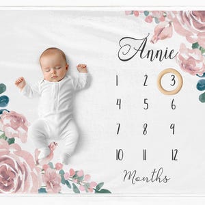 Manta floral para hitos / Manta para hitos de bebé niña / Manta floral para la edad del bebé / Manta con flores de acuarela para niña