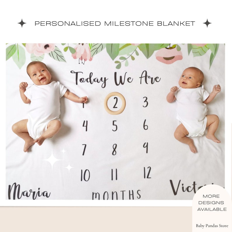 Twin Milestone Blanket Flower Milestone Blanket Girl Milestone Mat Unique Baby Gift Personalized Milestone Blanket image 5