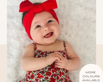 Red Baby Headband, Red Baby Hairband, Baby Turban Bow, Newborn Cable Knit, Baby Girl Gift,  Baby Head Band, Baby Shower Gift, Red Turban