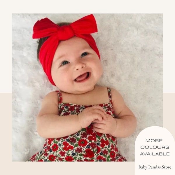 Red Baby Headband, Red Baby Hairband, Baby Turban Bow, Newborn Cable Knit, Baby Girl Gift,  Baby Head Band, Baby Shower Gift, Red Turban