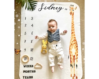Baby Milestone Blanket, Milestone Blanket Girl, Baby Age Blanket, Kid Photo Prop Blanket, Watch Me Grow Blanket, Giraffe Milestones Blanket