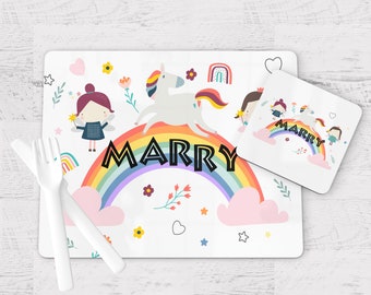 Unicorn Placemat and Coaster - Personalised Unicorn Placemat - Children Unicorn Coaster - Personalised Placemat and Coater - Kids Xmas Gift