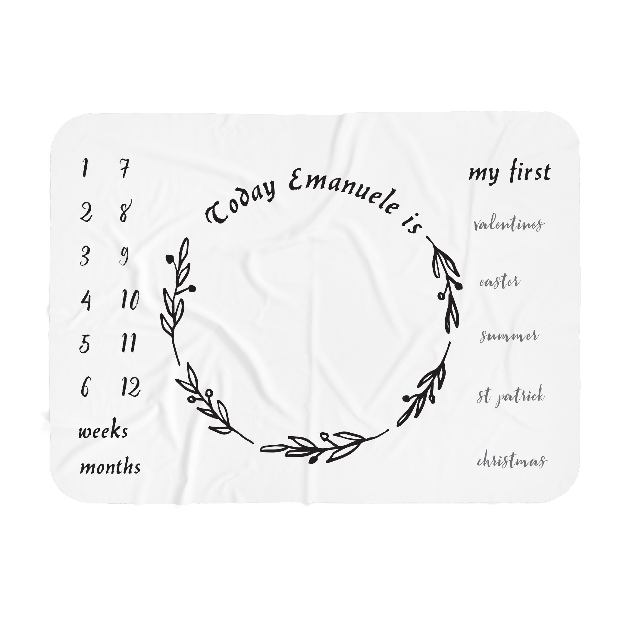 Wreath Milestone Blanket Baby Age Blanket Milestone Mat Etsy
