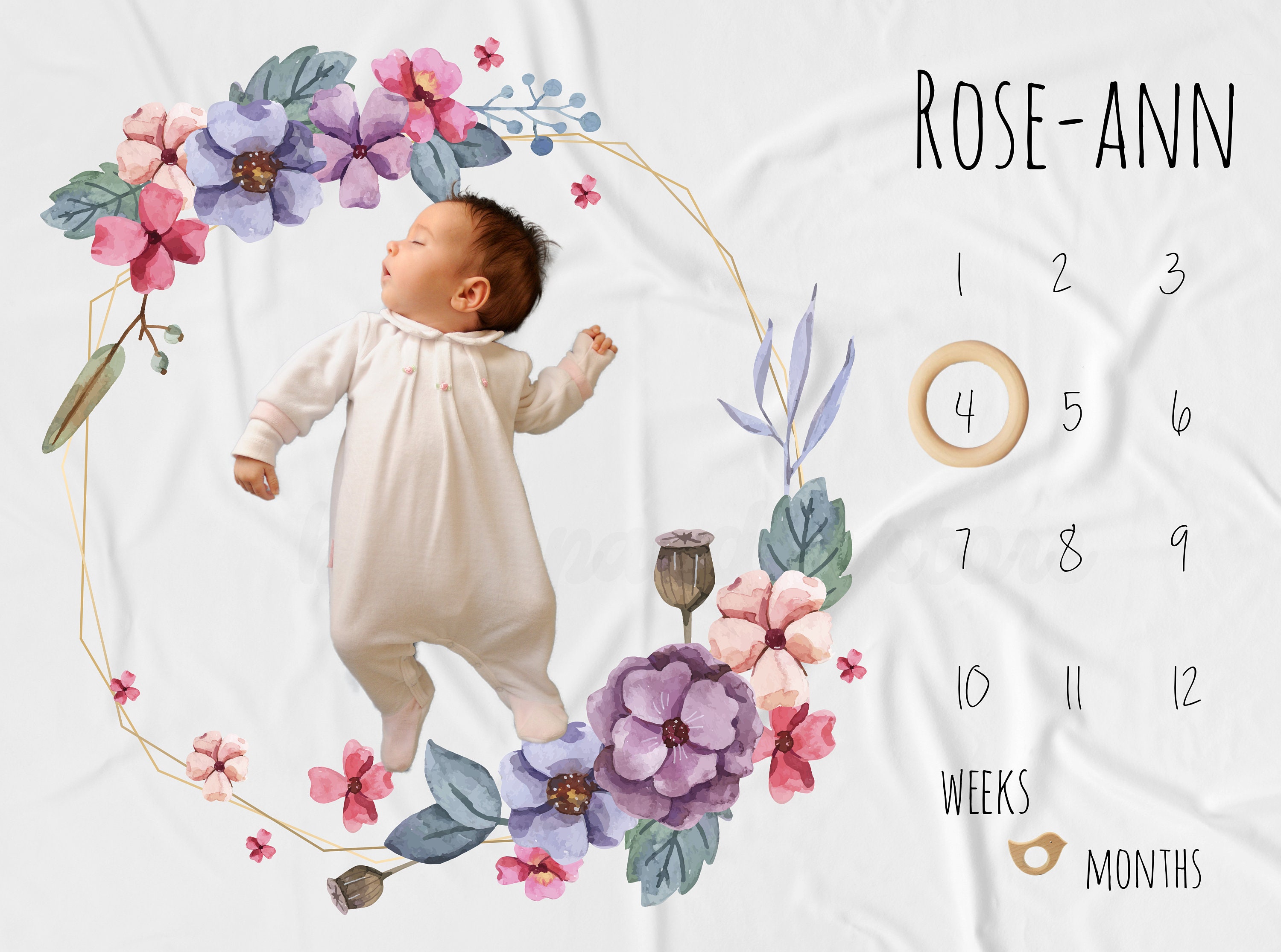 Girl Milestone Blanket Flower Milestone Mat Baby Girl Age Etsy UK