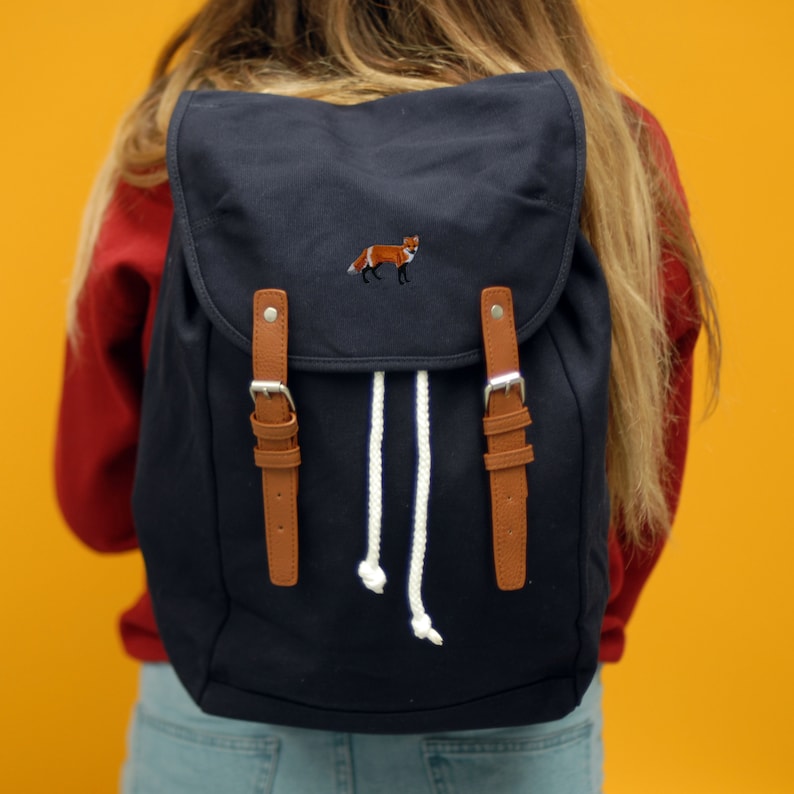 Red Fox Navy Embroidered RucksackBackpack