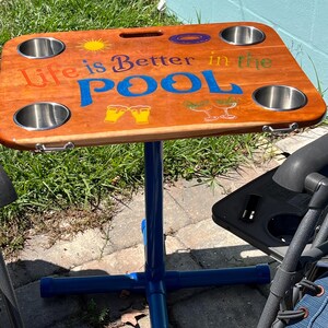 Life is Better in the Pool (Solid Cherry) Boat, Beach, or Outdoor Table (includes Portable Stand)