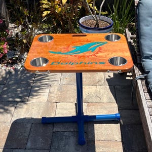 Miami Dolphins (Solid Cherry) Boat, Beach, or Outdoor Table (includes Portable Stand)