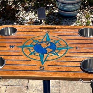 Compass Rose (Solid Cherry) Boat, Beach, or Outdoor Table (includes Portable Stand)