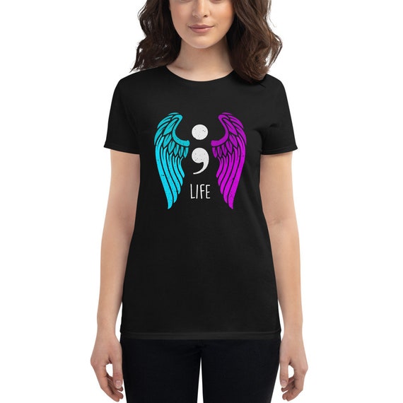 Suicide Awareness T-Shirt - Semi Colon Angel Suicide Awareness T-Shirt - Semi Colon Angel