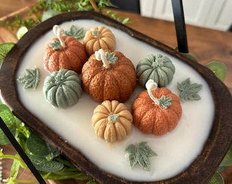 Pumpkin Dough Bowl Candle: 16oz Soy Wax, Rustic Autumn Decor