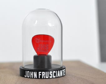 personalisierter Gitarrenpick-Ständer mit Glaskuppel, Plektrum-Halterung, Guitar Pick Display, Glass Dome, mit Wunschtext