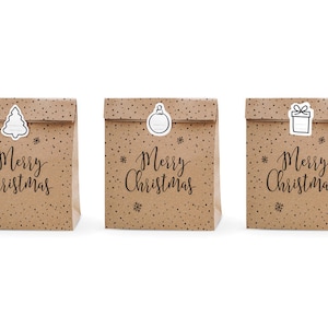 Gift bags Merry Christmas, 3x KRAFT PAPER BAG with stickers , 25x11x27cm / surprise bags / Holiday gift bags / Xmas gift packaging
