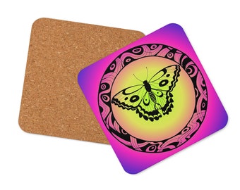 Multi-colored Cork-backed Rainbow Butterfly Coaster