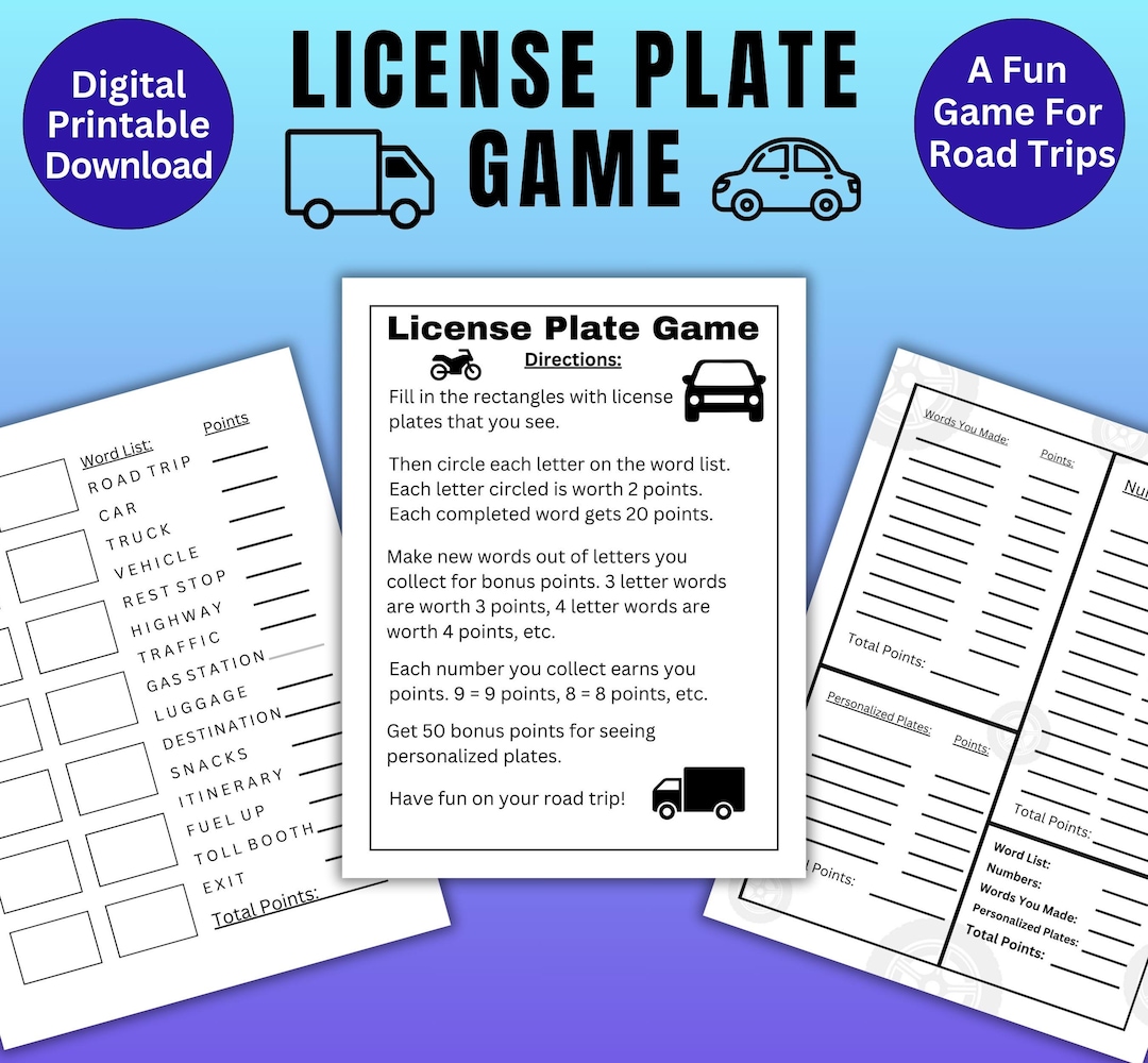 Printable License Plate Game, A Fun Game for Road Trips, Educational