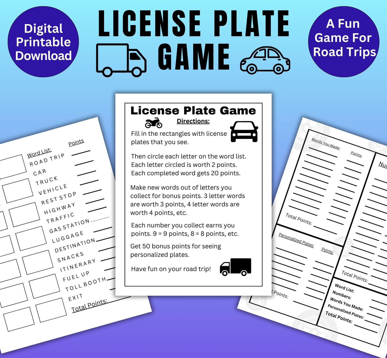 Printable License Plate Game: Fun Road Trip Activity (digital Download ...