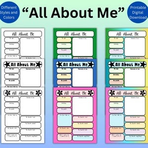 All About Me Pages for Classroom or Home Use - Varieties of Get to Know You Pages for Students or Children at Home -