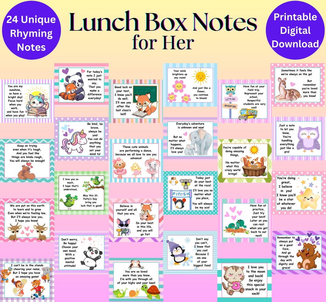 Lunch Box Notes for Girls: Rhyming Affirmations (digital Download) - Etsy