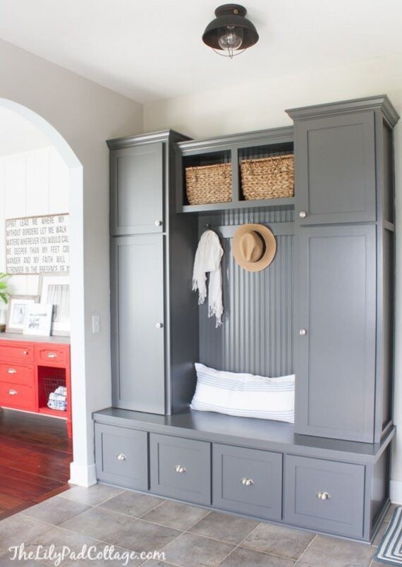 Custom Grey Mudroom Cabinets