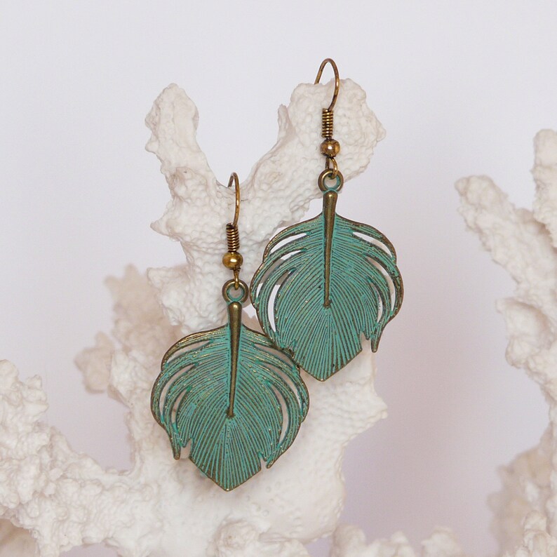 Bronze and turquoise tropical earrings
