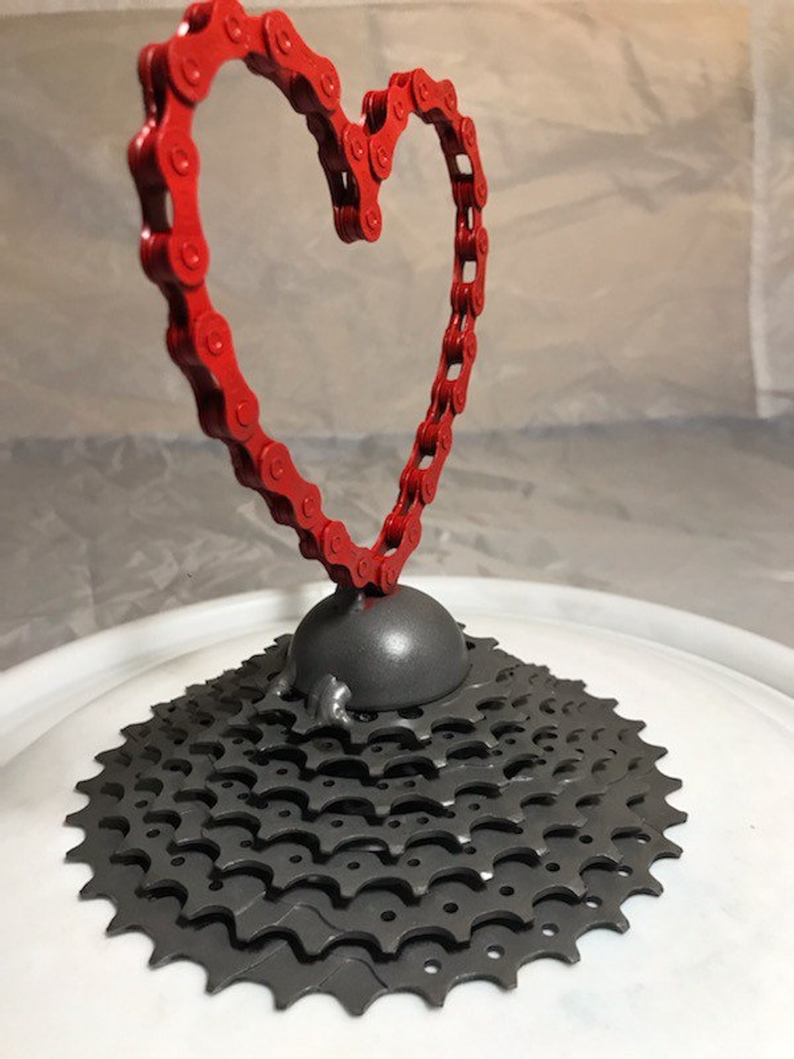 Handmade red bike chain heart mounted on a bike sprocket Etsy
