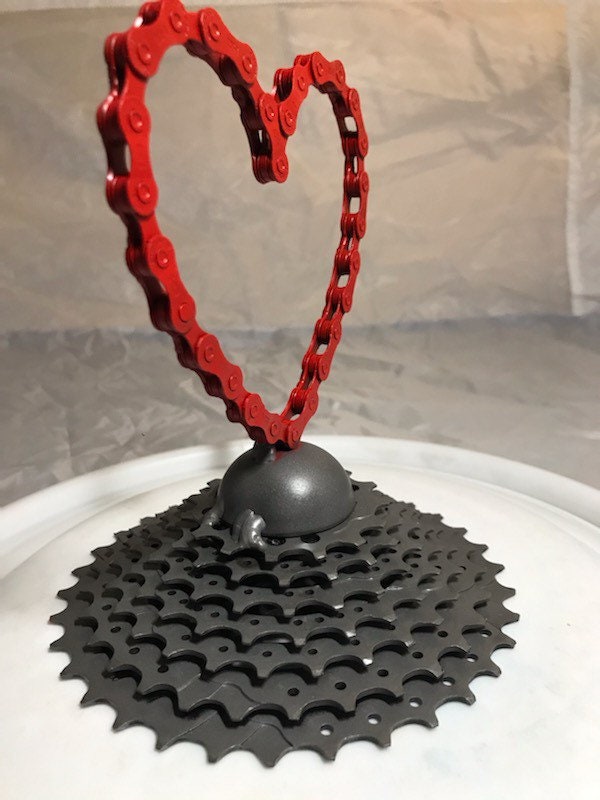 Handmade red bike chain heart mounted on a bike sprocket Etsy