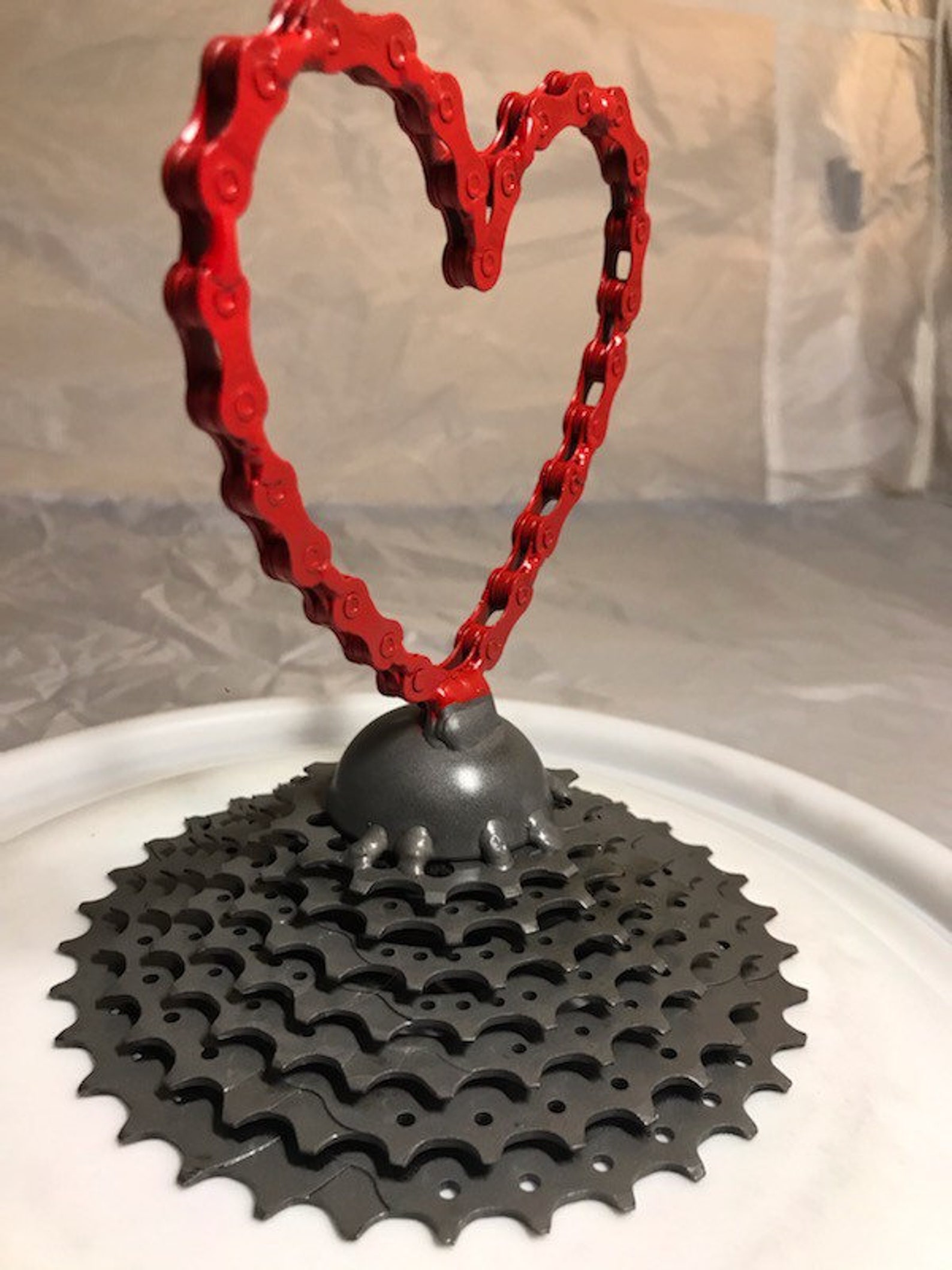 Handmade red bike chain heart mounted on a bike sprocket Etsy
