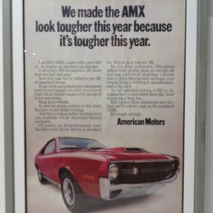 Vintage Rare Find, Framed Original AMC AMX Advertisment. Dated 1969.