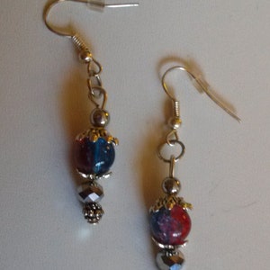 red and blue cracked glass earrings