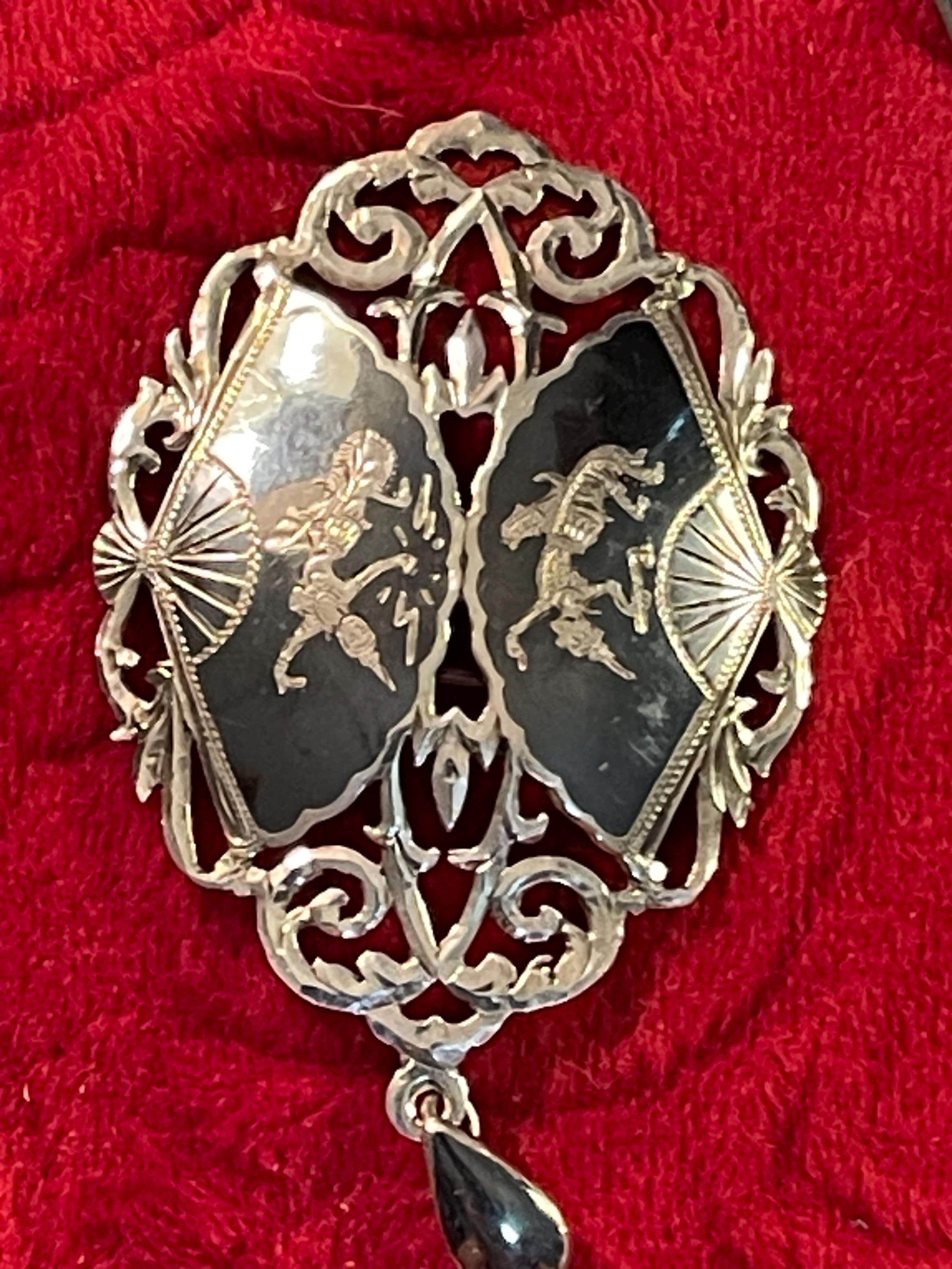 Siam Sterling Silver With Black Enamel 2.25” Brooch - Etsy