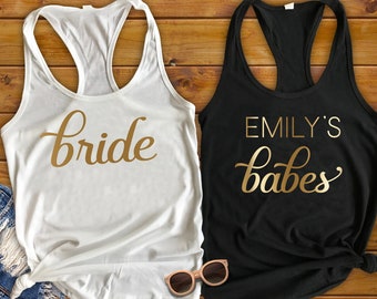 ANY NAME - Bachelorette Party Shirts - Bride's Babes - Bridesmaid, Maid of Honor, Bride Tribe, Nashville, Cruise, Beach Bride, Bridal Shower