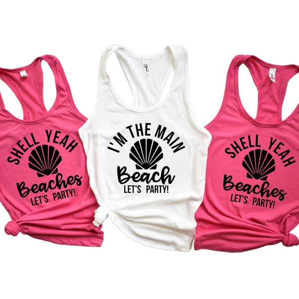 Bachelorette Party Shirts - Tanks & T-Shirts, Bachelorette Cruise, Beach Bachelorette, Shell Yeah Beaches, Pink, Gold, Other Colors Availabl