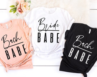 Bachelorette Party Shirts - Bride Bach Babe, Bridal Party, Bridesmaid Gift, Peach, Pink, Mauve, T-Shirts, V-necks, Tanks