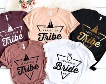 Bachelorette Party Shirts - Annapolis, Bride Tribe, Sailboat, Boat, Maryland, MD, Group T-Shirts and Tanks, Gift, Bridesmaid, Ring
