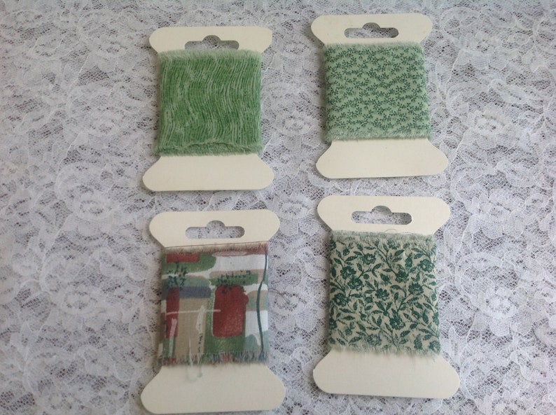 Hand torn fabric trim green prints