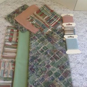 Hand torn fabric trim green prints