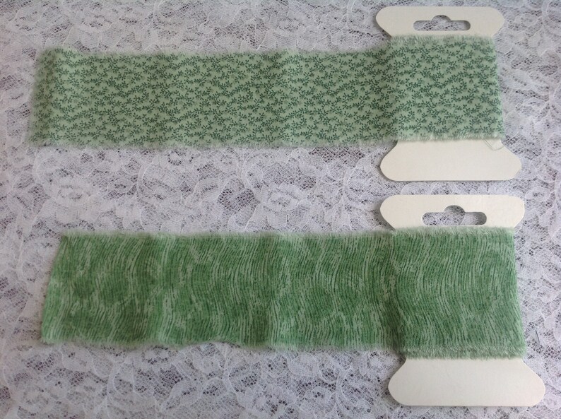 Hand torn fabric trim green prints