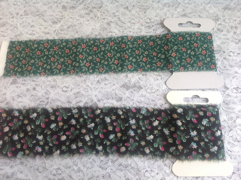 Hand torn fabric trim green prints