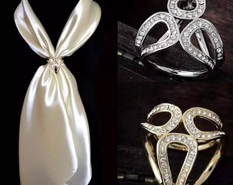 Scarf ring women/scarves ring/ slide jewellery gift with diamante detail in gold or silver colour