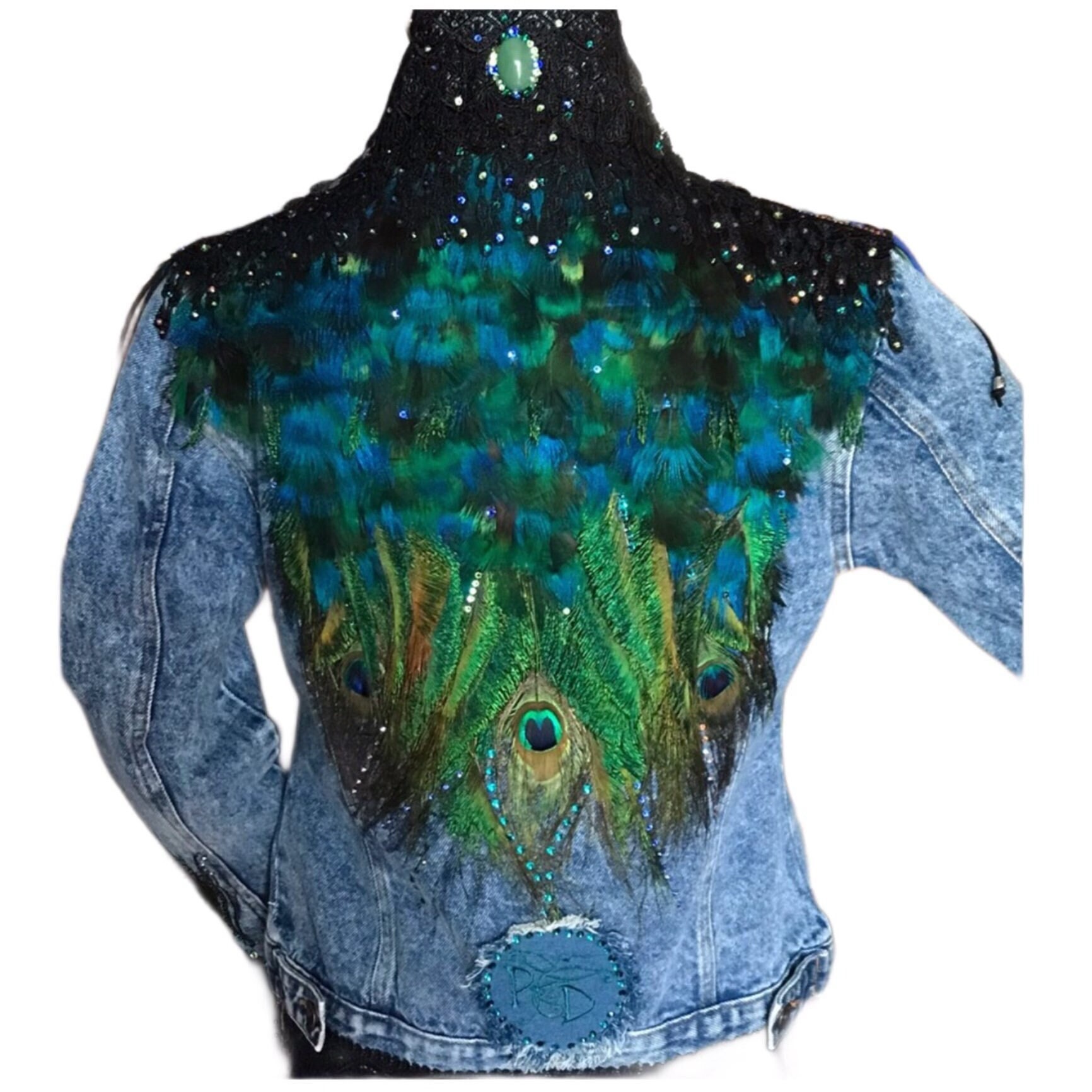Embellished Denim Jacket the Peacock Embellished Jean Jacket - Etsy