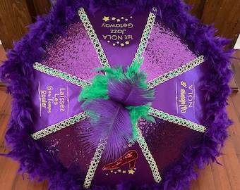 Mardi Gras Second Line Umbrella, Sequin and Satin Second Line Umbrella, Second Line Umbrella, Second Line Umbrella for Wedding, Custom