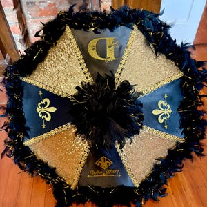 Black and Gold Second Line Umbrella, Satin Sequin Second Line Umbrella, Second Line Umbrella for Wedding, Custom, Fleur de Lis
